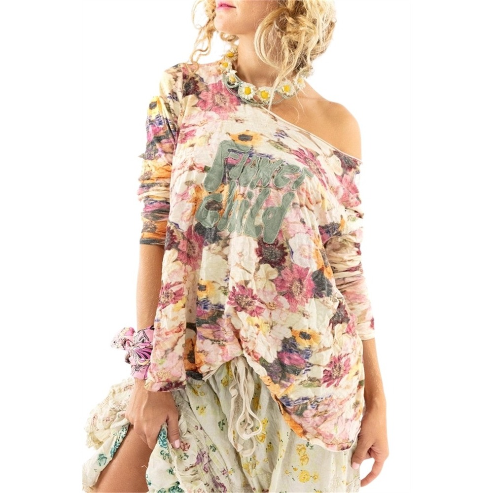 Magnolia Pearl Flower Child Applique Dylan Tee Floral Cotton Jersey Top Multi